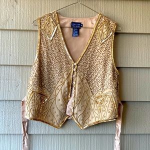 Vintage Spenser James 100% Silk Gold Beaded Vest